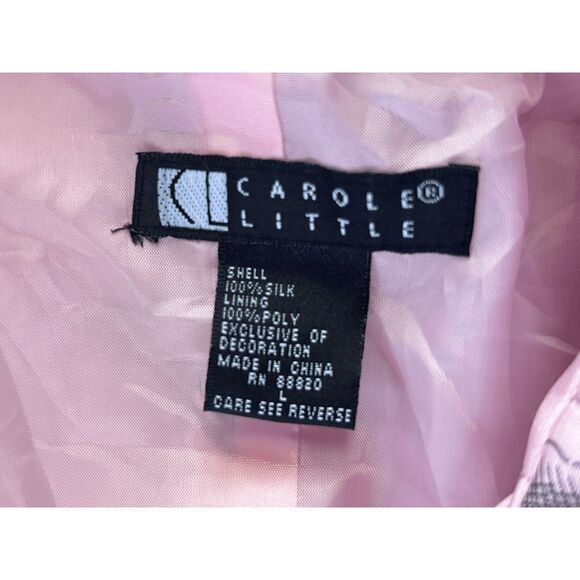 Carole Little 100% Silk Button-up Jacket, Petal Pink, Black Flowers, Large - Picture 2 of 8